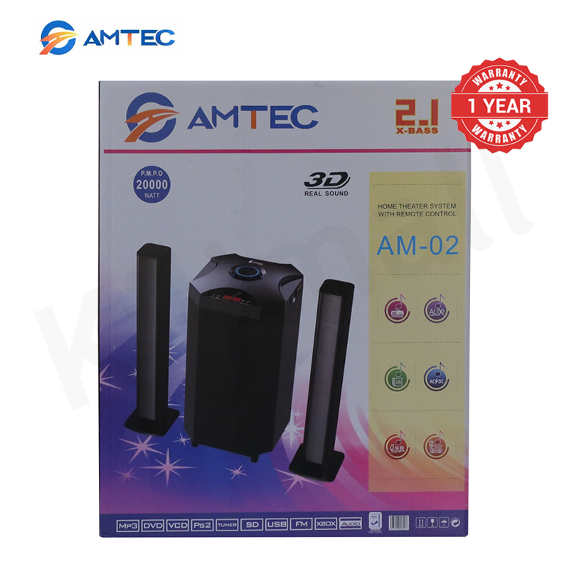 Amtec AM-02 2.1CH Soundbar Home Theatre Subwoofer Speaker System, 45W RMS 20000W PMPO, AC/DC Powered Bluetooth FM USB SD AUX Woofer With Remote Control, 5.25 Inch Bass Driver