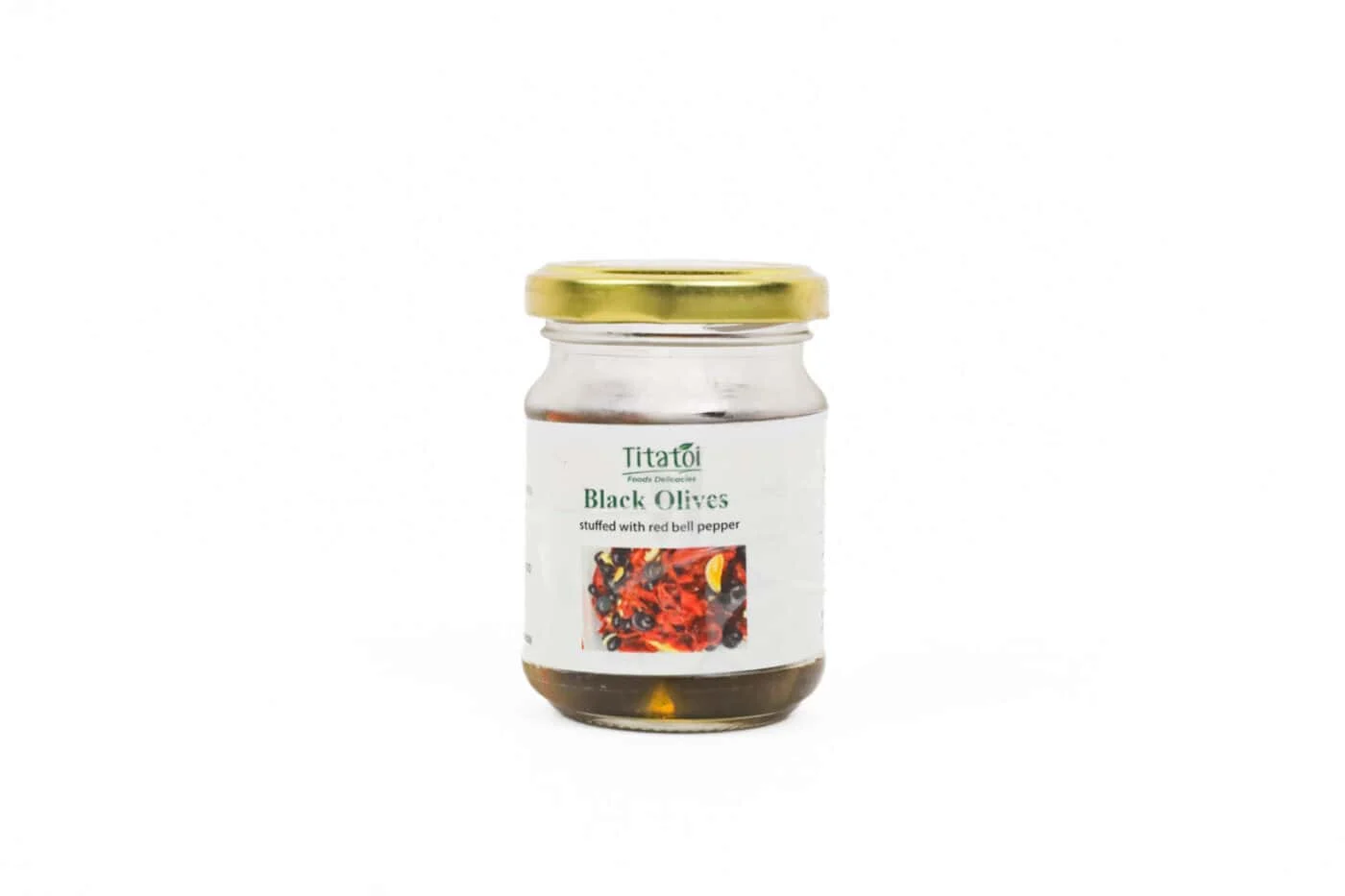 Titatoi Black Olives Stuffed With Red Bell Pepper – 100g