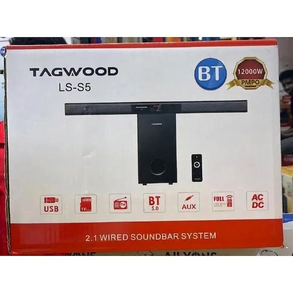 Tagwood 12000W 2.1CH Multimedia Bluetooth Woofer Speaker System Subwoofer LS-S5 Soundbar BT/USB/SD/FM AC/DC System Soundbar with Remote Control S5 Speaker bass Soundbar system Sound bar system