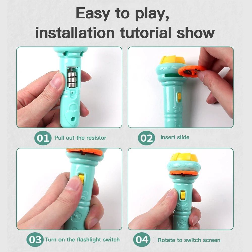 Cartoon Projection Flashlight 56 Patterns Creative Children Flashlight Toy Projector Baby Toys Bedtime Story Book Toy