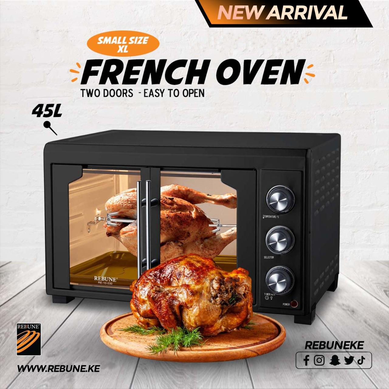 Rebune RE-10-024 French oven 45 liters with convection and heat distribution function 1700W with modern features and great technology for cooking meat, chicken, steak, pies and pizza 1Yr Warranty