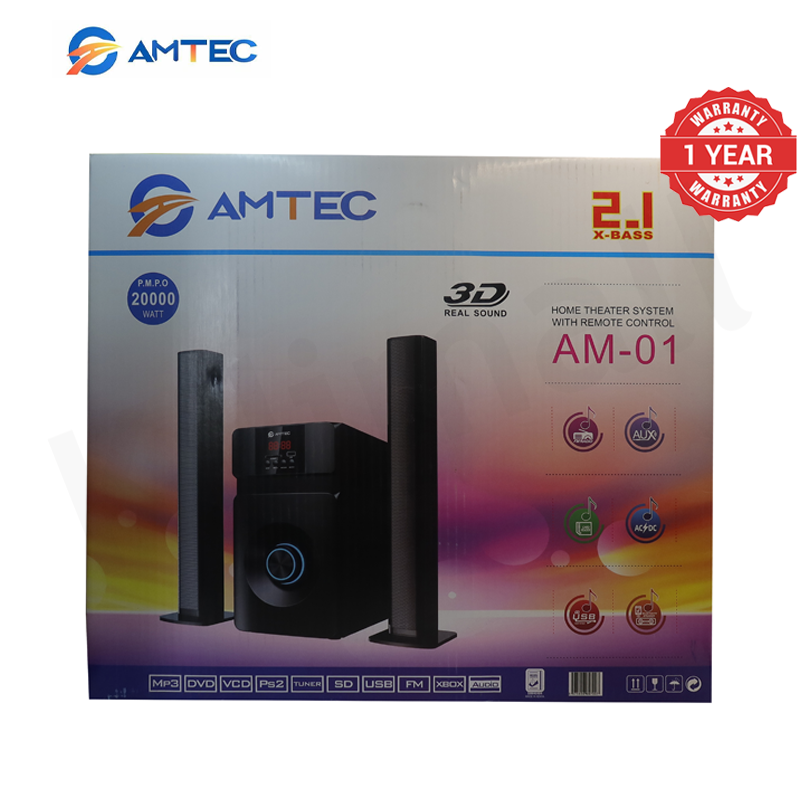 Amtec AM-01 2.1CH Soundbar Home Theater System With 5.25" Extra Bass Subwoofer,3D Sound, Bluetooth, FM, USB/SD, Woofer Speaker System With 45W RMS 20000W PMPO