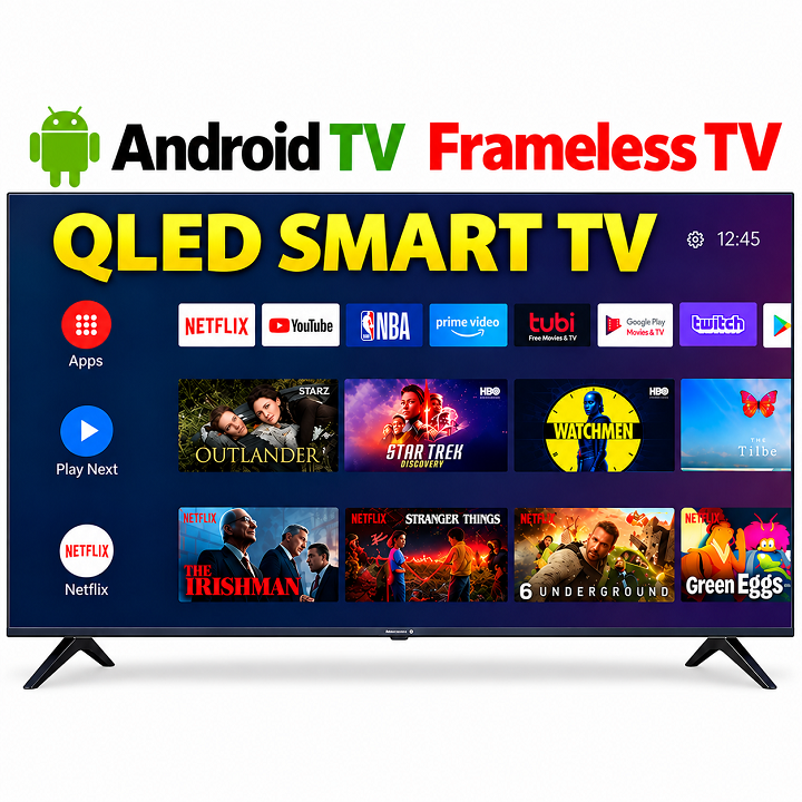 VITRON 32 Inch QLED TV Frameless Smart TV HD Netflix TV HTC3288QS YouTube Television DVB-T2 Android 14 AC Energy Saving Television 1G+8G VITRON TV INBUILT DECODER  Vitron32 + 6 EXTRA FREE ACCESSORIES