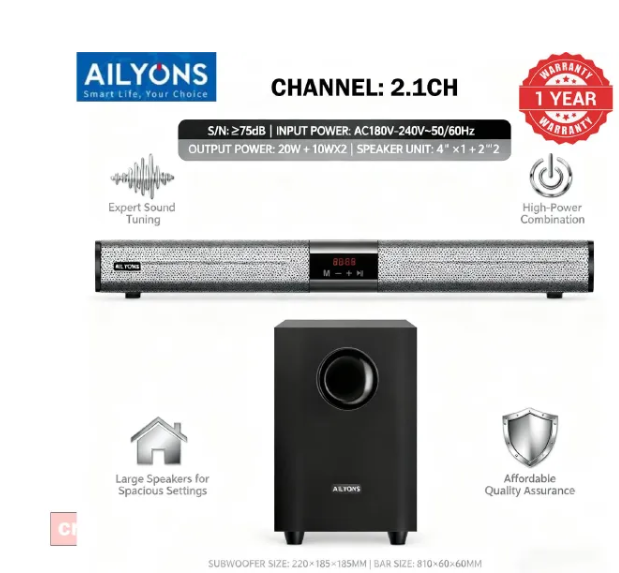 AILYONS SB401K 2.1CH Speaker System woofer Sound Bar Subwoofer Soundbar Multimedia  Black