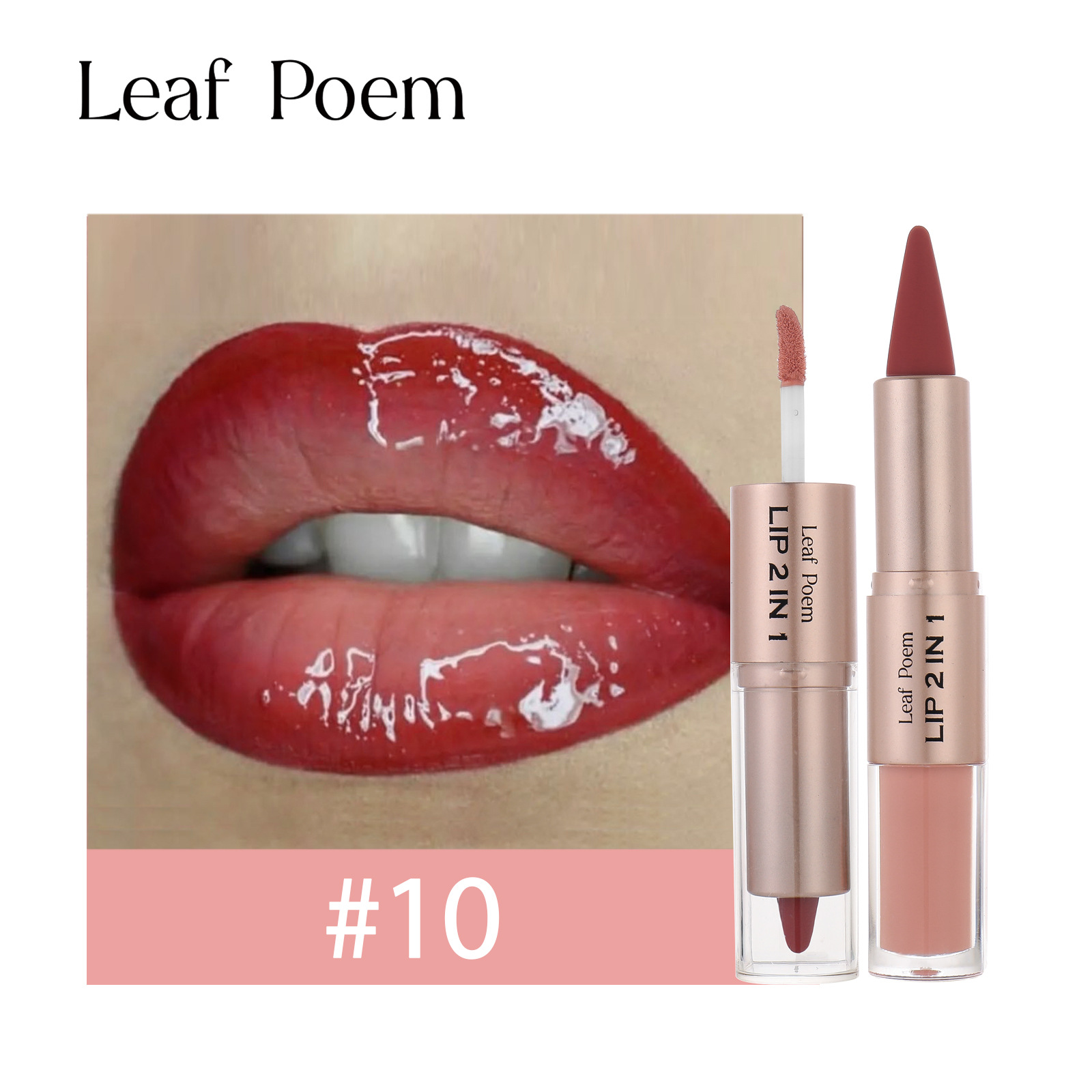 Leaf Poem 2-in-1 Lipstick Matte Lip Liner & Mirror Lip Gloss Duo – Double-Ended Lip Pencil + High-Shine Lip Gloss, Long-Lasting 2-in-1 Lip Makeup Non-drying light and bright lip gloss