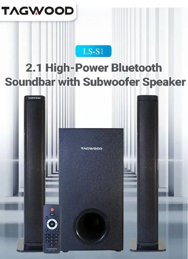 Tagwood 7500W 2.1CH Multimedia Bluetooth Woofer Speaker System Subwoofer Soundbar Sound Bar BT/USB/SD/FM Subwoofer Home Audilo System Soundbar with Remote Control S1 Speaker bass