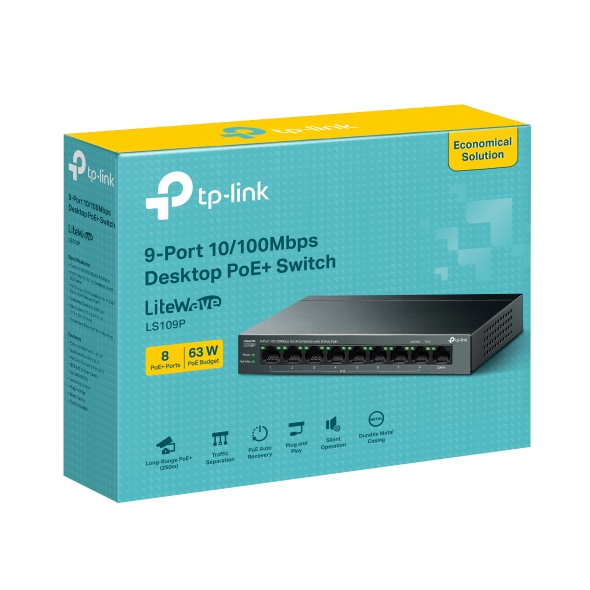 TP-Link LS109P 9-Port 10/100 Mbps Desktop Switch with 8-Port PoE+ - Techsavvy Solutions