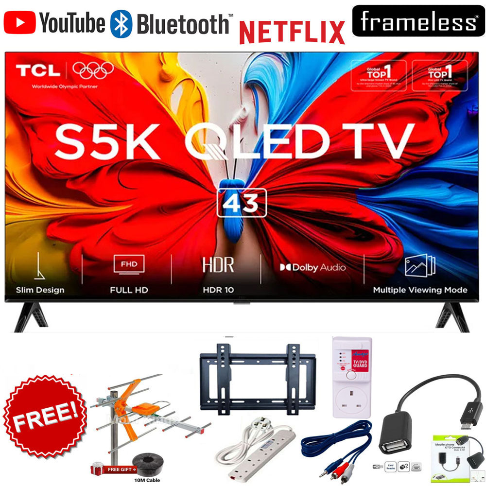 TCL 43S5K 43 Inch Full HD QLED Google TV, Smart Android Television, Bluetooth Enabled, Inbuilt Decoder, Dolby Audio, Netflix, YouTube +6 FREE Gifts