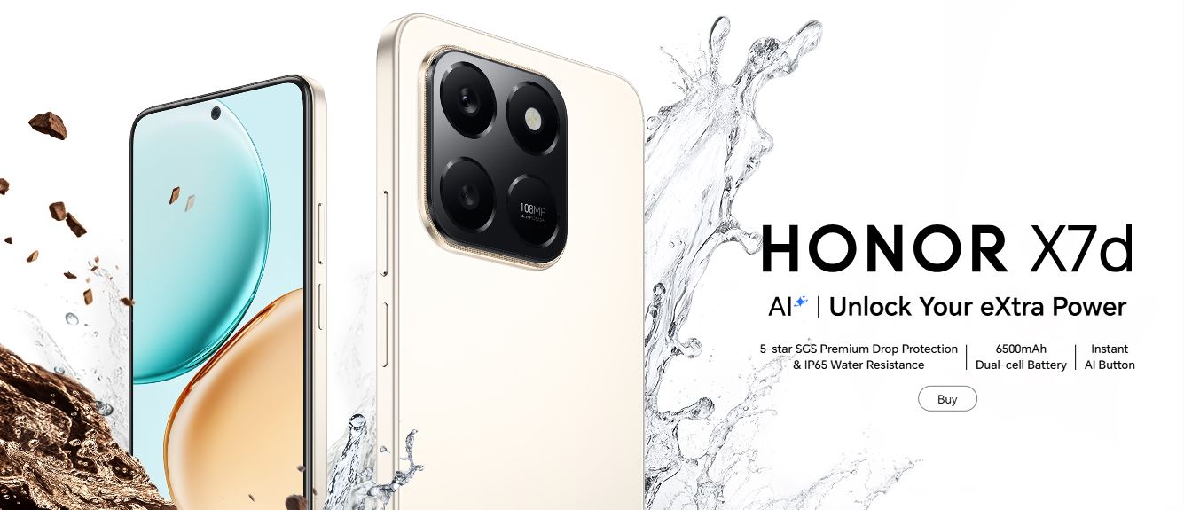 HONOR X7d 6.77'' 8GB RAM + 256GB 4G 120Hz Display, 108MP AI Camera, 6500mAh Battery, 35W SuperCharge, Dual SIM – Velvet Black