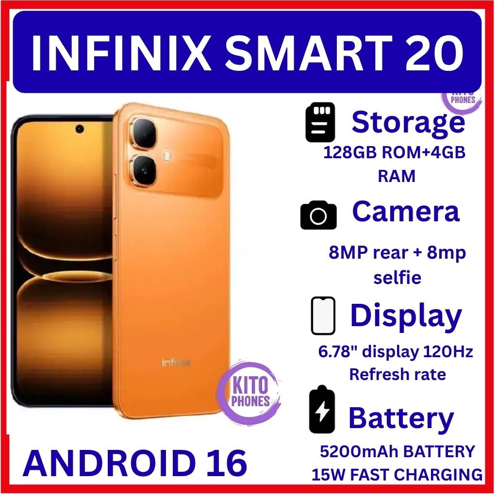 [NEW ARRIVAL] INFINIX Smart 20 128GB+4GB 6.67" 120Hz Display Dual Speakers Dual SIM 4.5G Slim Phone 5200mAh Battery 15W Charging IP64 Fingerprint Lock Android 16 SMARTPHONE