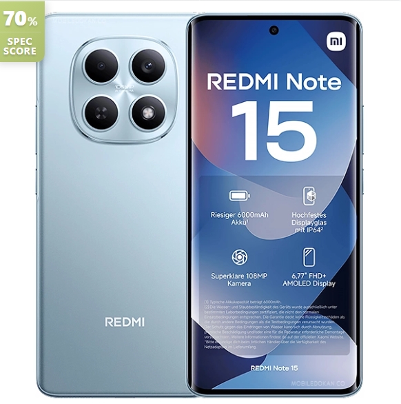 [256GB+8GB] XIAOMI Redmi Note 15 256GB+16(8+8)GB Curved Screen 6.77" 120Hz AMOLED Display 108MP Camera 6000mAh Battery 33W Hyper Charge Under-Display Fingerprint AI Smartphone