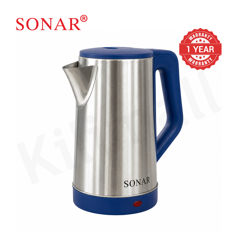 Sonar 2L 1500W Stainless Steel Electric Kettle with 1.25M Fused Power Cord Energy Efficient Heater Jug Cordless Electric Kettle SR-X2
