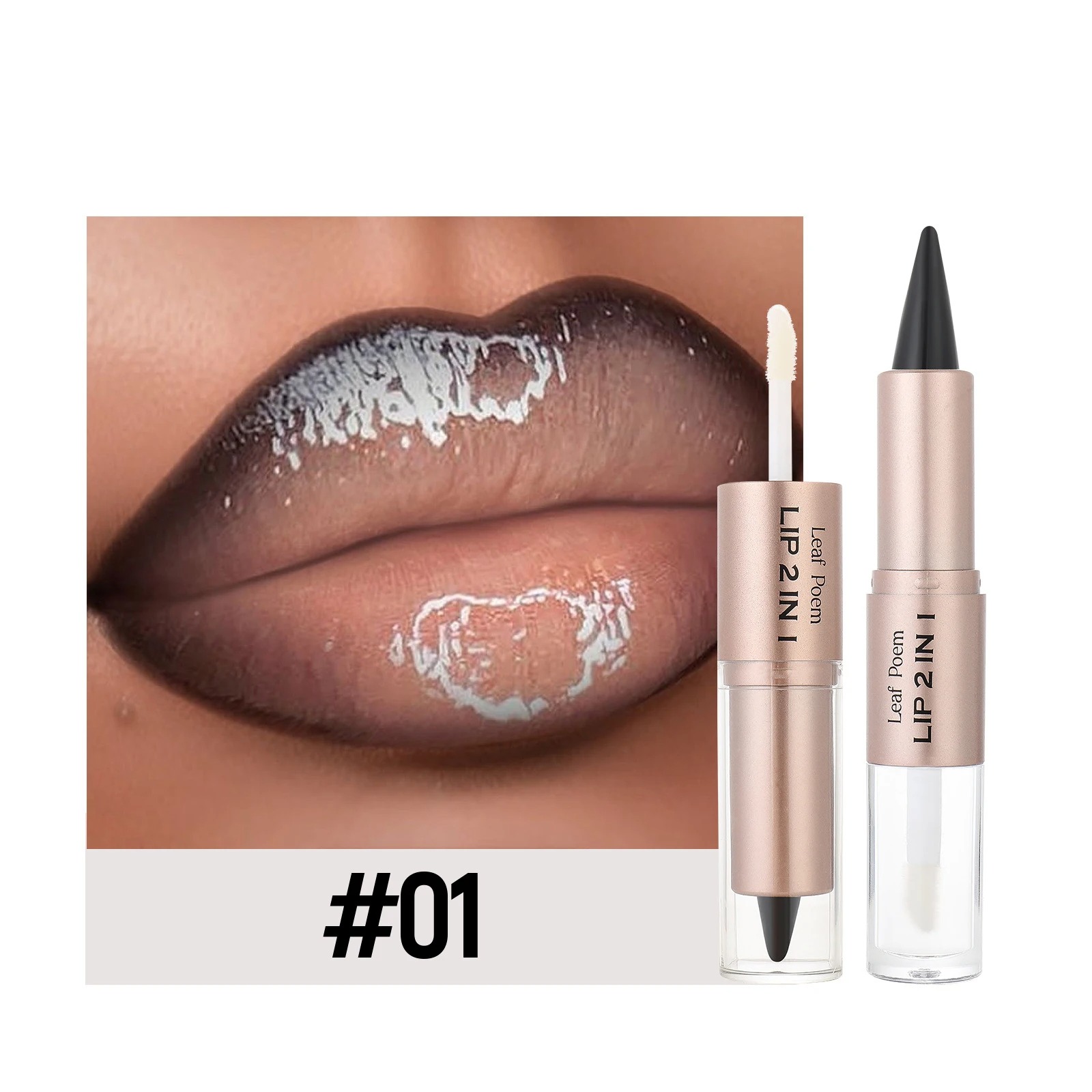 2 in1 Tapered Gradient Mirror Lip Gloss Matte Lip Liner Waterproof Lip Contour Non-Stick Makeup