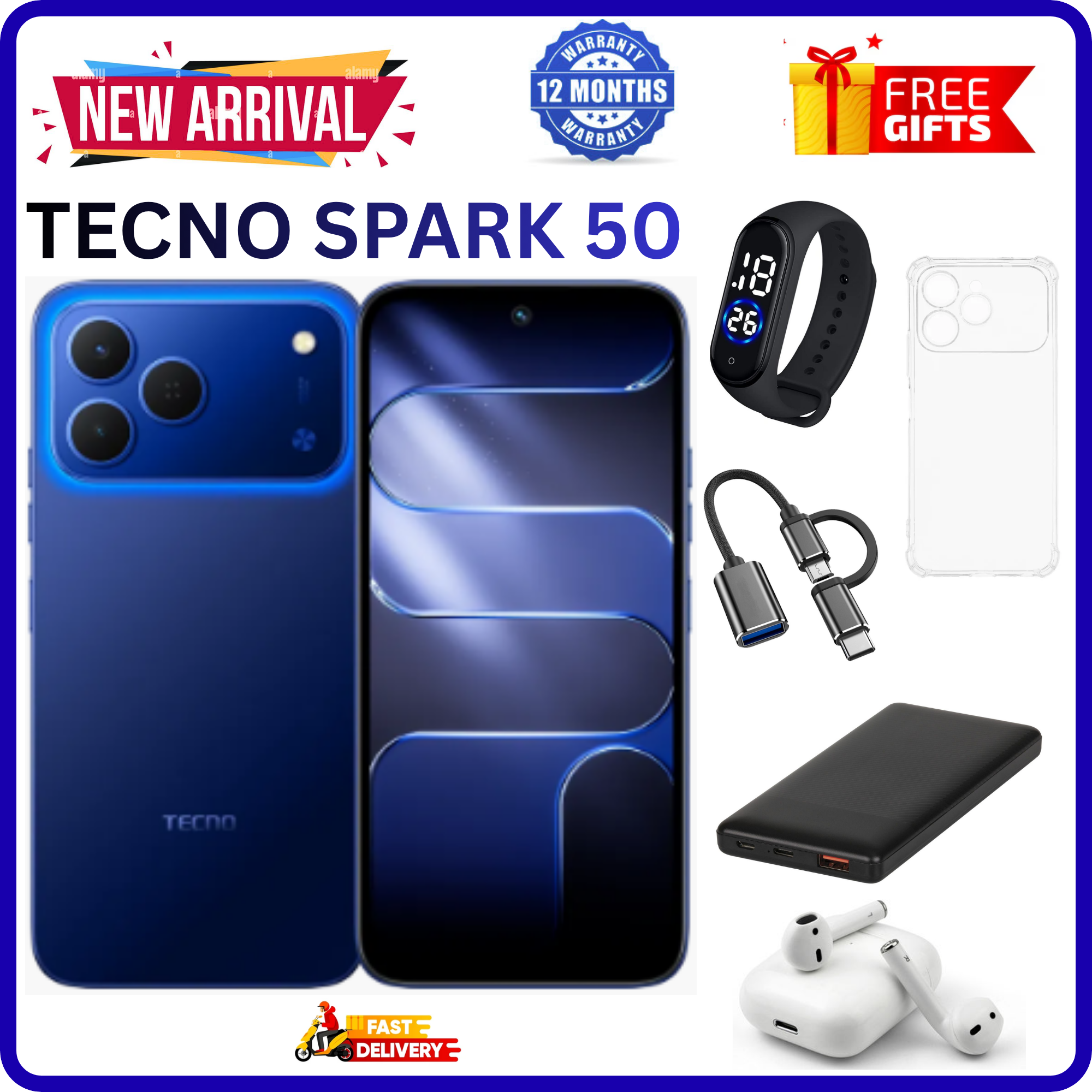 NEW ARRIVALS!!!! BRAND NEW TECNO SPARK 50 4G SMARTPHONE 128GB ROM+ 4GB RAM 6.78" INCH SCREEN 120Hz REFRESH RATE 6700mAh Battery 18W FAST CHARGING, 50MP CAMERA