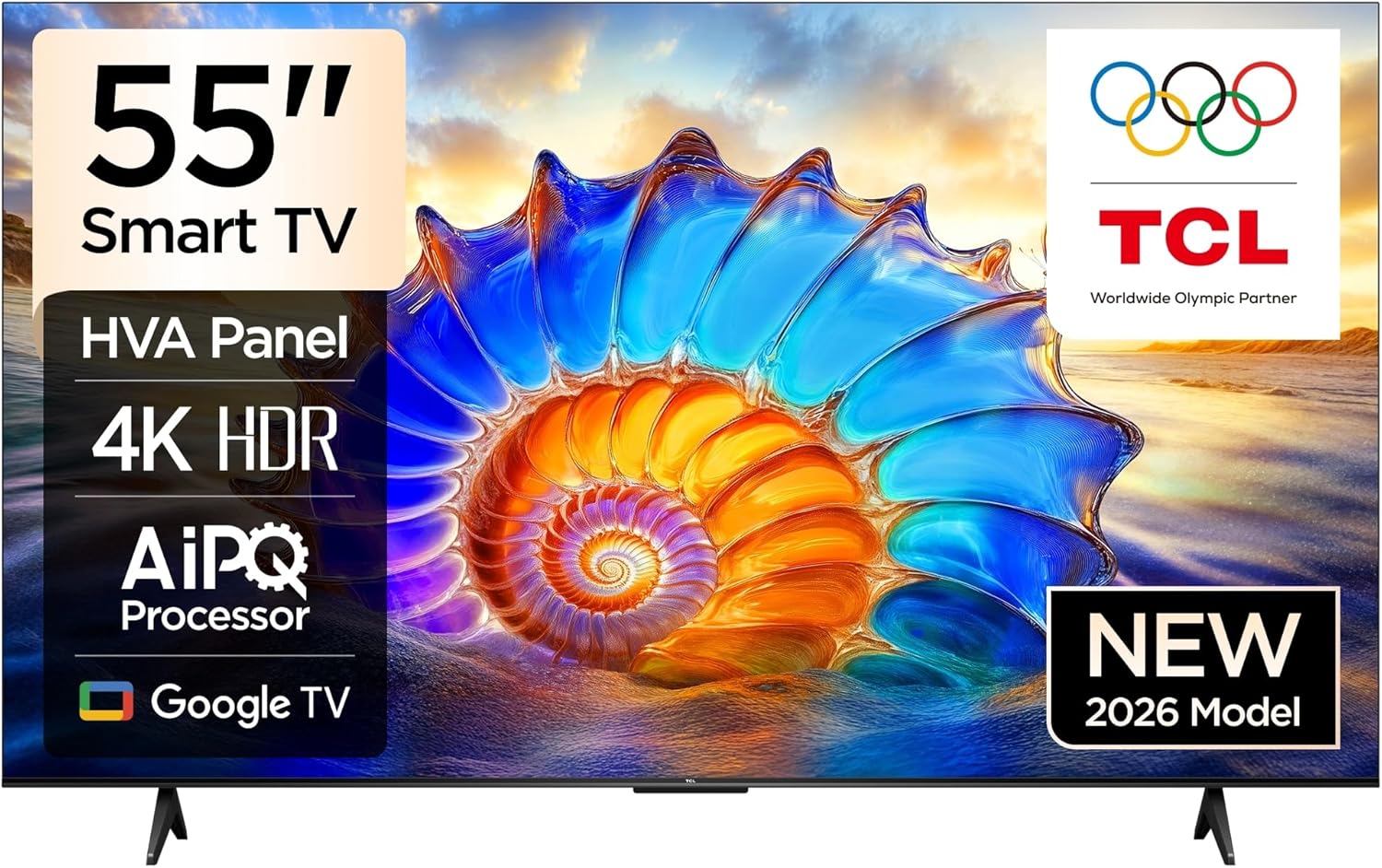 TCL 55V6D 2026 Model 55" Inch 4K UHD Smart Google TV  LED Display, Dolby Audio, WiFi, Bluetooth, Netflix, YouTube, Voice Control,1 Year Warranty