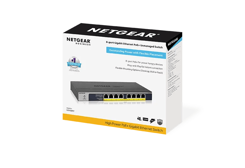 NETGEAR GS108PP-100EUS 8-Port Gigabit Ethernet Unmanaged PoE+ Switch FlexPoE 123W Network Switch