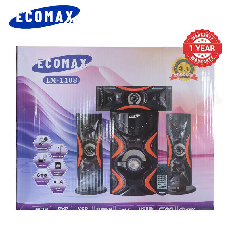 ECOMAX 3.1CH Bluetooth LM-1108 Woofer Home Theater System Speaker Systems Subwoofer USB/SD/FM Home Audio System with Remote Control 20000W