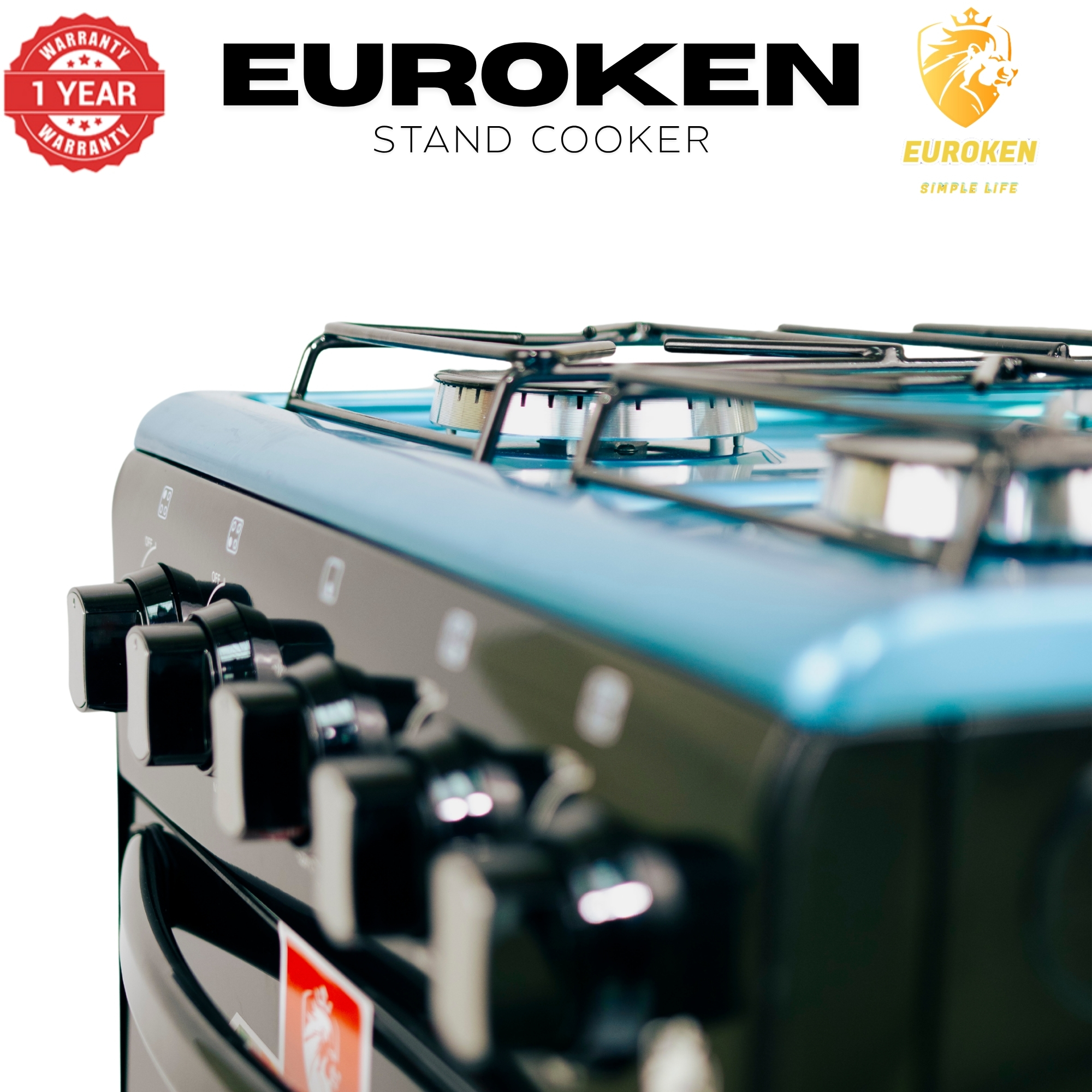 【LIMITED OFFER】Euroken 50X55  Euro55-4G-G 50L Home Improvement Free Standing Full Gas Cooker Kitchen Appliance With Gas Oven 4 Burners 50X55Cm