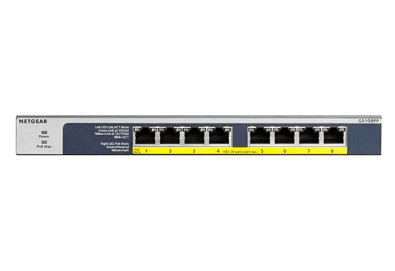 NETGEAR GS108PP-100EUS 8-Port Gigabit Ethernet Unmanaged PoE+ Switch FlexPoE 123W Network Switch