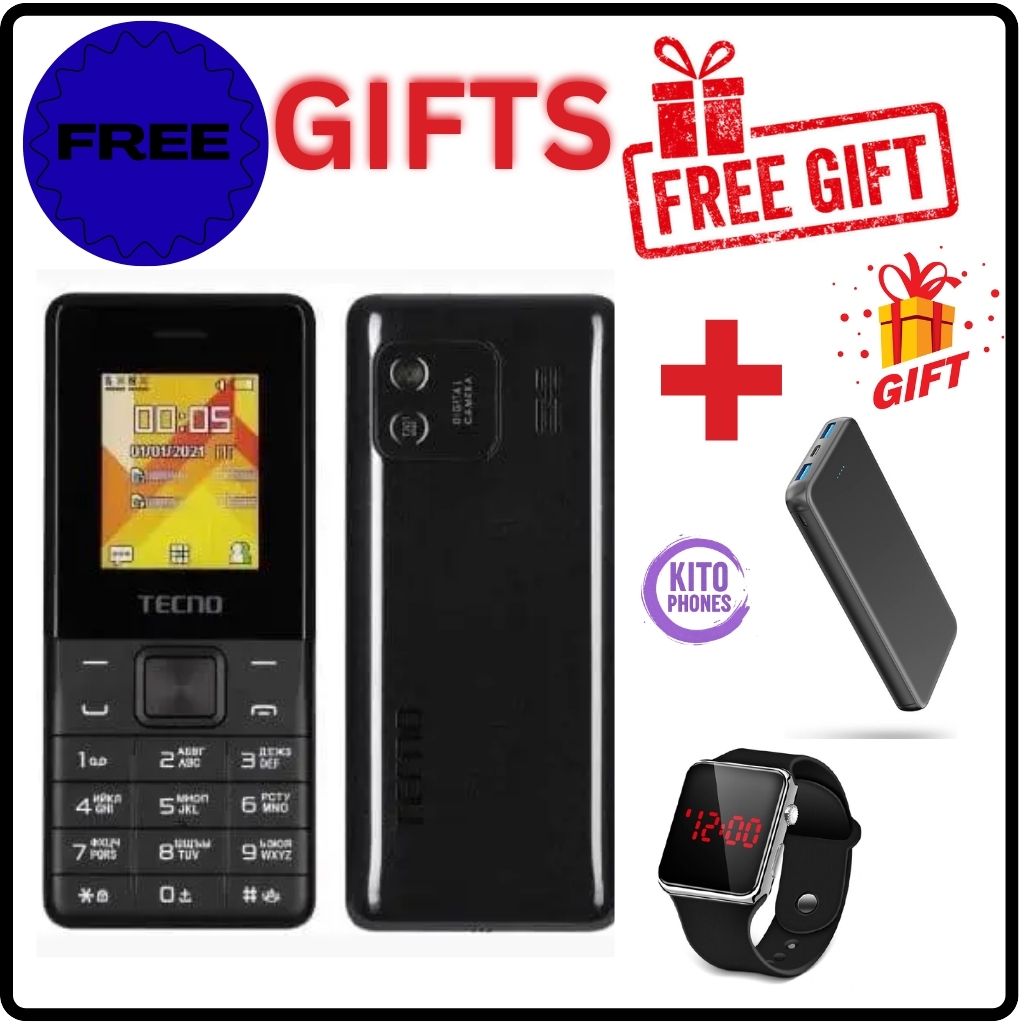 Tecno T301 Dual Sim 1.77-inch screen With Camera & TorchLight Fm Loud Speaker ,with up to 24 Days of Standby Battery 1150mAh battery capacity  Featured Phones+FREE GIFTS(POWERBANK+WATCH)