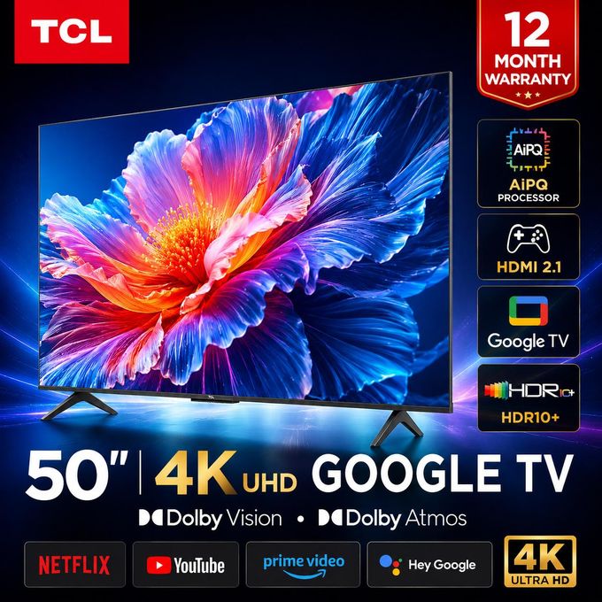 TCL 50V6D 50 Inch Smart TV, 4K UHD HDR Display, Google TV, Dolby Vision, Dolby Atmos, Game Accelerator, Voice Control, Frameless Design, Wi-Fi Connectivity+FREE 360 WALL BRACKET