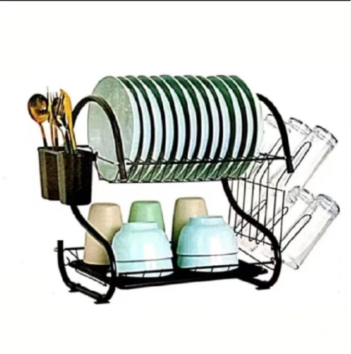 Stainless Steel Black Dish Rack – Rashnik 2-Layer Rust-Resistant Dish Drainer with Removable Drip Tray & Cutlery Holder – Space-Saving Kitchen Organizer for Plates, Cups & Utensils