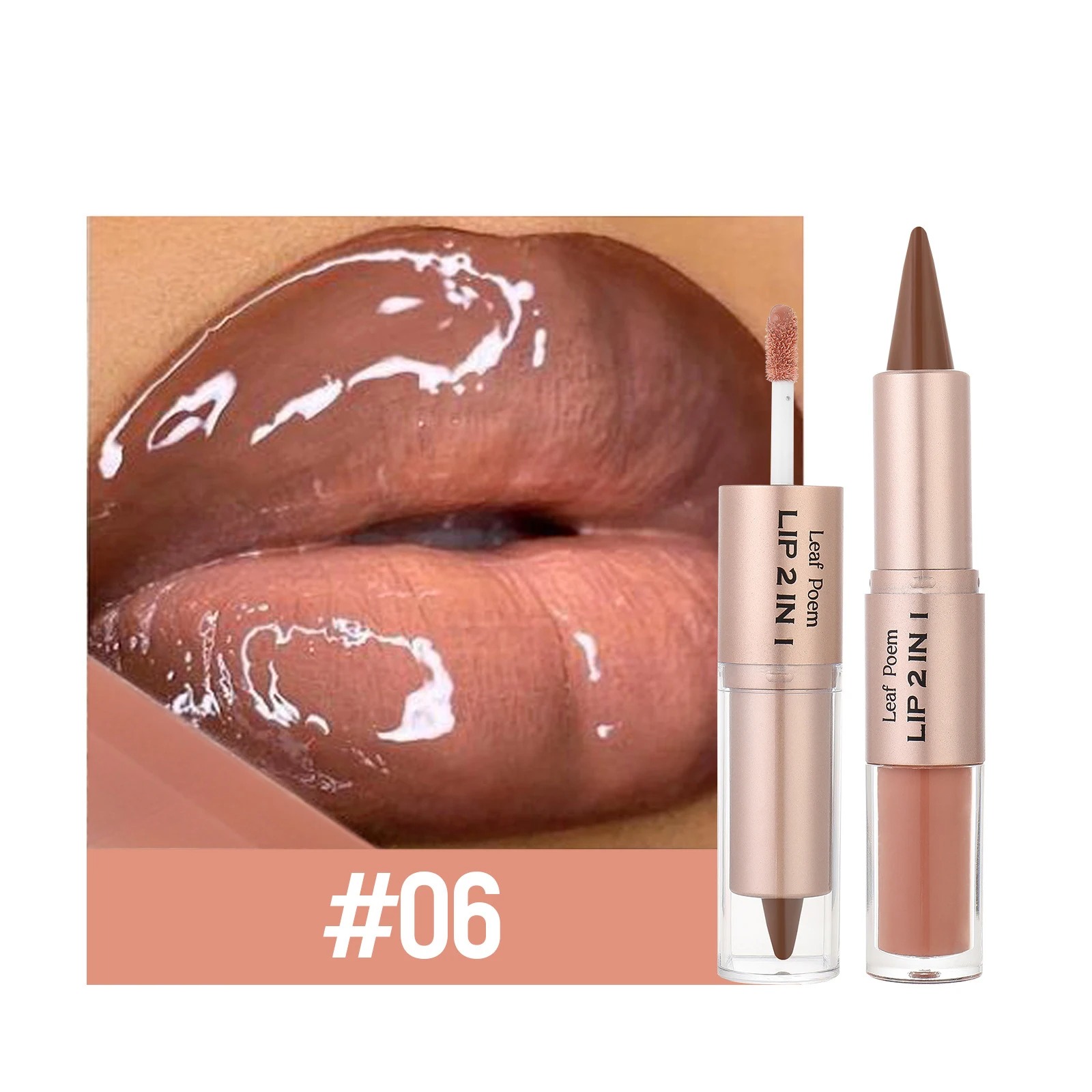 2 in1 Tapered Gradient Mirror Lip Gloss Matte Lip Liner Waterproof Lip Contour Non-Stick Makeup