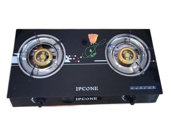 Ipcone Cooker 2 Burner  Glass Top With Free 13kg Regulator, Gas Pipe And Tighteners   8112-2