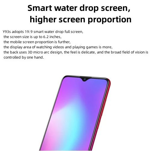 Refurbished VIVO  Y93S 128GB+6GB 6.2-inch 13mp+8mp Face Wake up Face Recognition Brush Face Unlock AI Smart Dual Camera  Smart Feature Random  phone