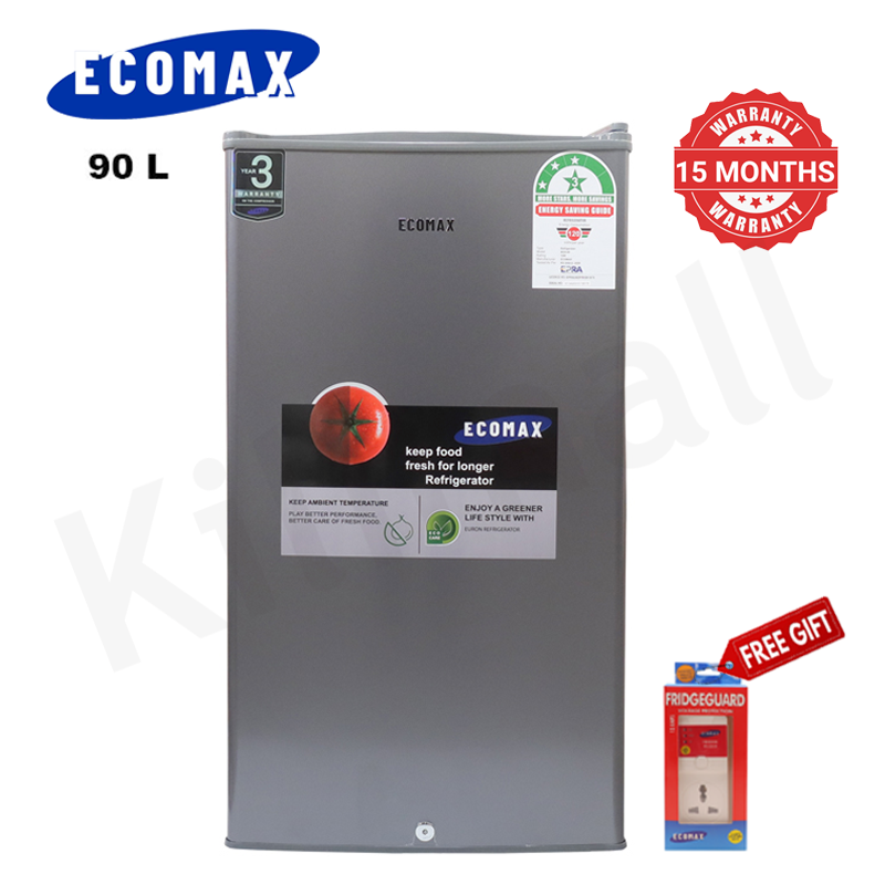 ECOMAX 90L Fridge Single Door BCD-90 Mechanical Temperature Control Glass Storage Shelf Lock and Keys Energy Saving Compact Household Refrigerator