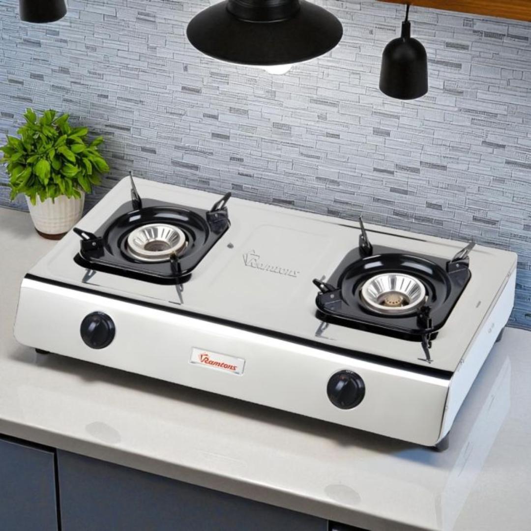 Ramtons RM/518 gas cooker 2 burner table top cooktop stainless steel with Auto ignition Whirlwind burners