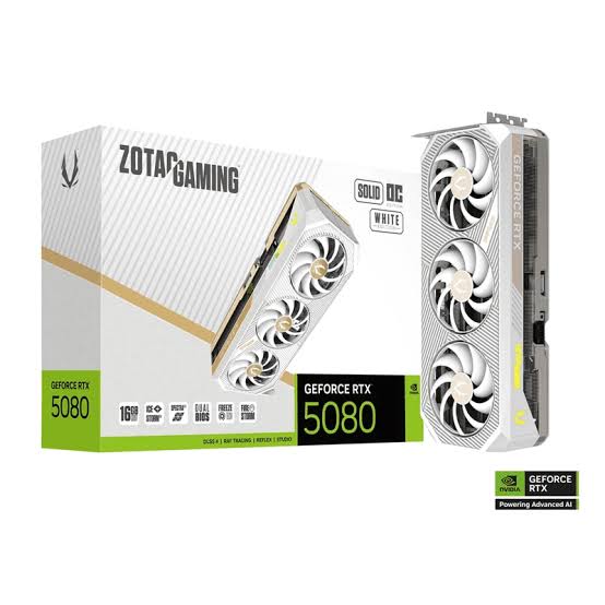 ZOTAC GAMING GeForce RTX 5080 SOLID OC White Edition 16GB GDDR7 Graphics Card Display - Dukatech