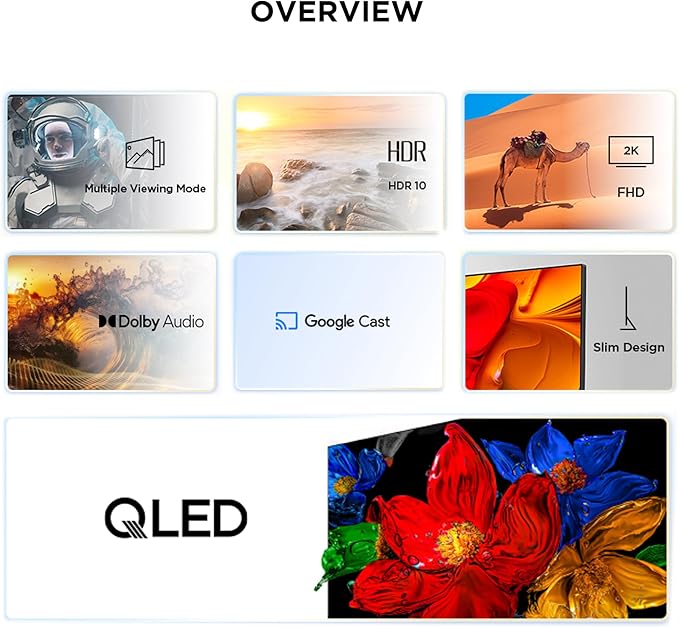 TCL 50S5K 50 Inch QLED Google TV, Smart 2K Full HD Android TV, WiFi, Bluetooth, HDR10, Dolby Audio, Netflix, YouTube, ICAST Screen Mirroring, HDMI, USB,1 Year Warranty