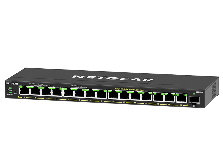 NETGEAR GS316EP-100UKS 16-Port Gigabit Ethernet Plus Smart Managed PoE+ Switch Network Switch