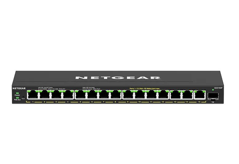 NETGEAR GS316EP-100UKS 16-Port Gigabit Ethernet Plus Smart Managed PoE+ Switch Network Switch