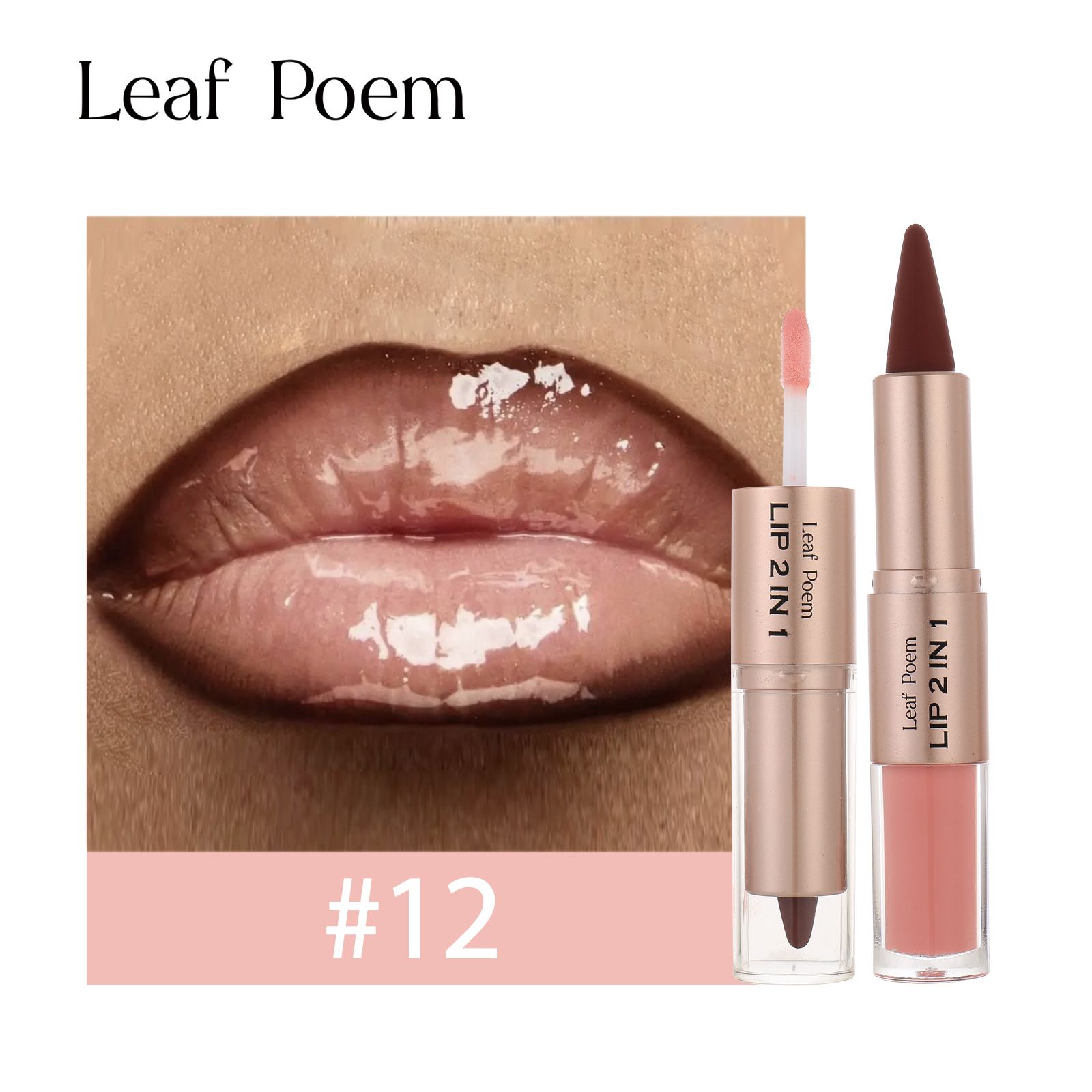 Leaf Poem 2-in-1 Lipstick Matte Lip Liner & Mirror Lip Gloss Duo – Double-Ended Lip Pencil + High-Shine Lip Gloss, Long-Lasting 2-in-1 Lip Makeup Non-drying light and bright lip gloss