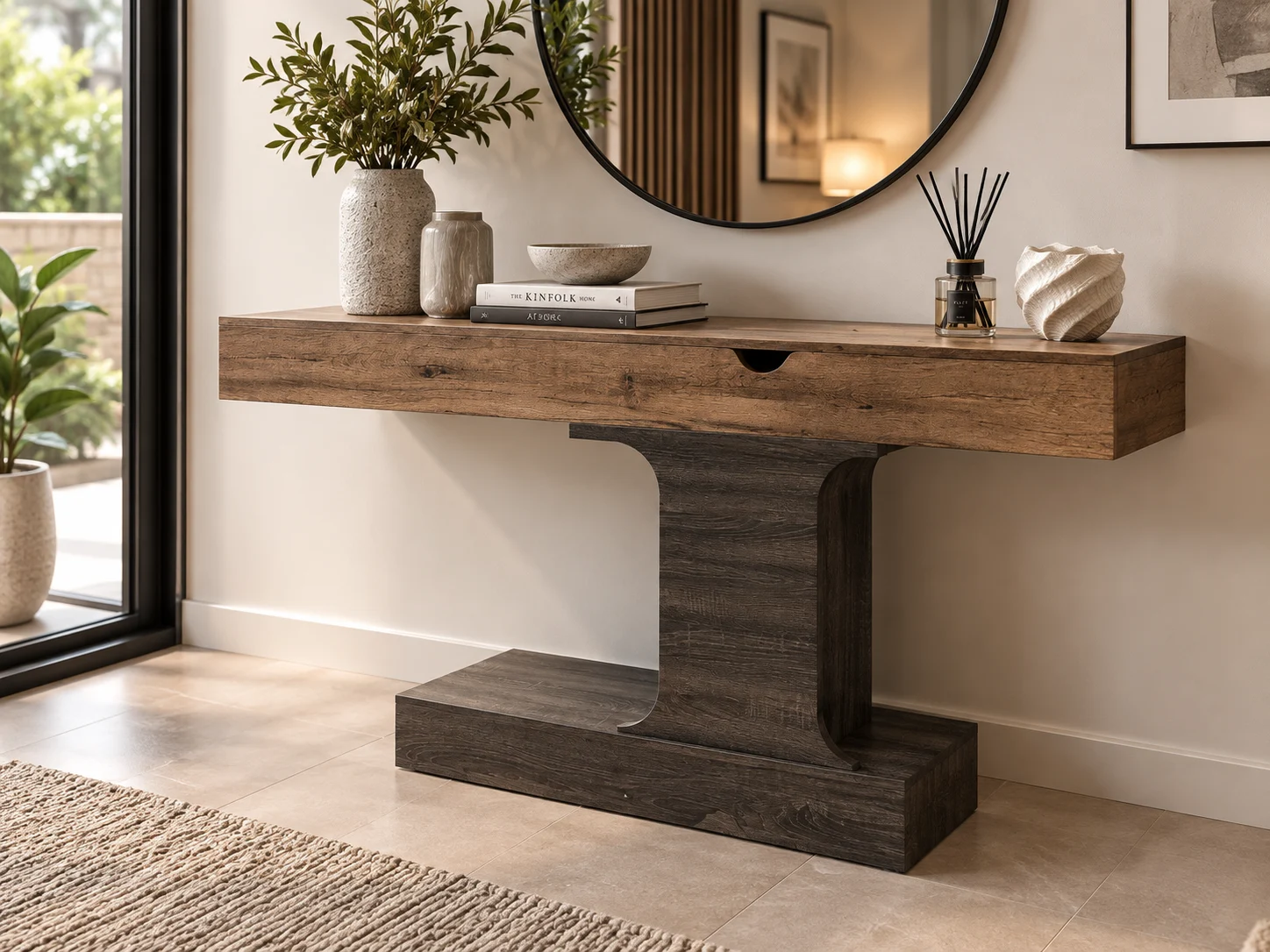 T Oak Grey Console Table