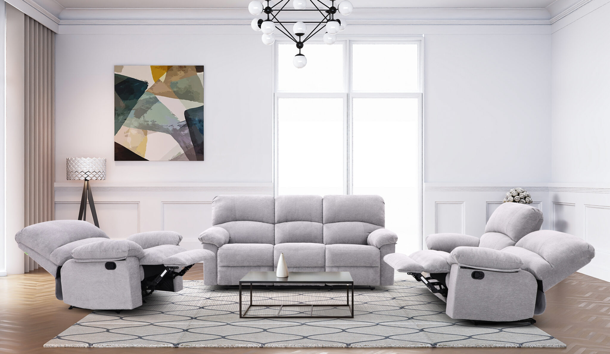 New Fabio 5 Seater Recliner – Light Grey