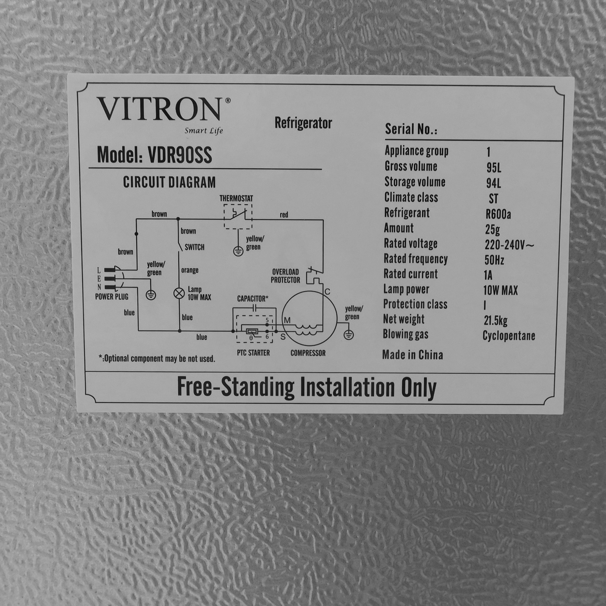 Vitron 95L Fridge Single Door Refrigerator VDR90SS/VDR90SG Energy Saving Fridge Low Noise with 1 Year Warranty