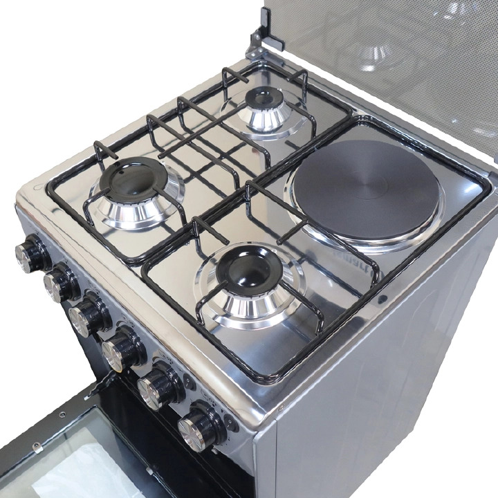VOLSMART 50x55 Gas & Electric Cooker  3 Gas Jet Burners, Electric Hot Plate, Electric Oven, SILVER+FREE GIFTS