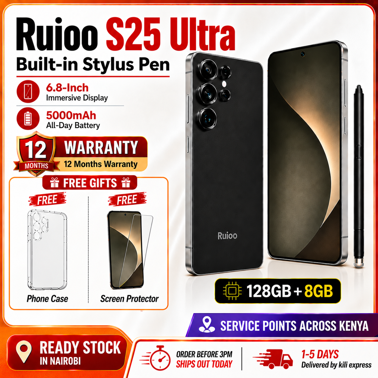 Brand New RUIOO S25 Ultra 128GB Storage Smart Phones Built-in Stylus • 6.8" Display • 5000mAh1 Year Warranty | Nairobi Stock❤️Please read the purchase notice before placing an order❤️