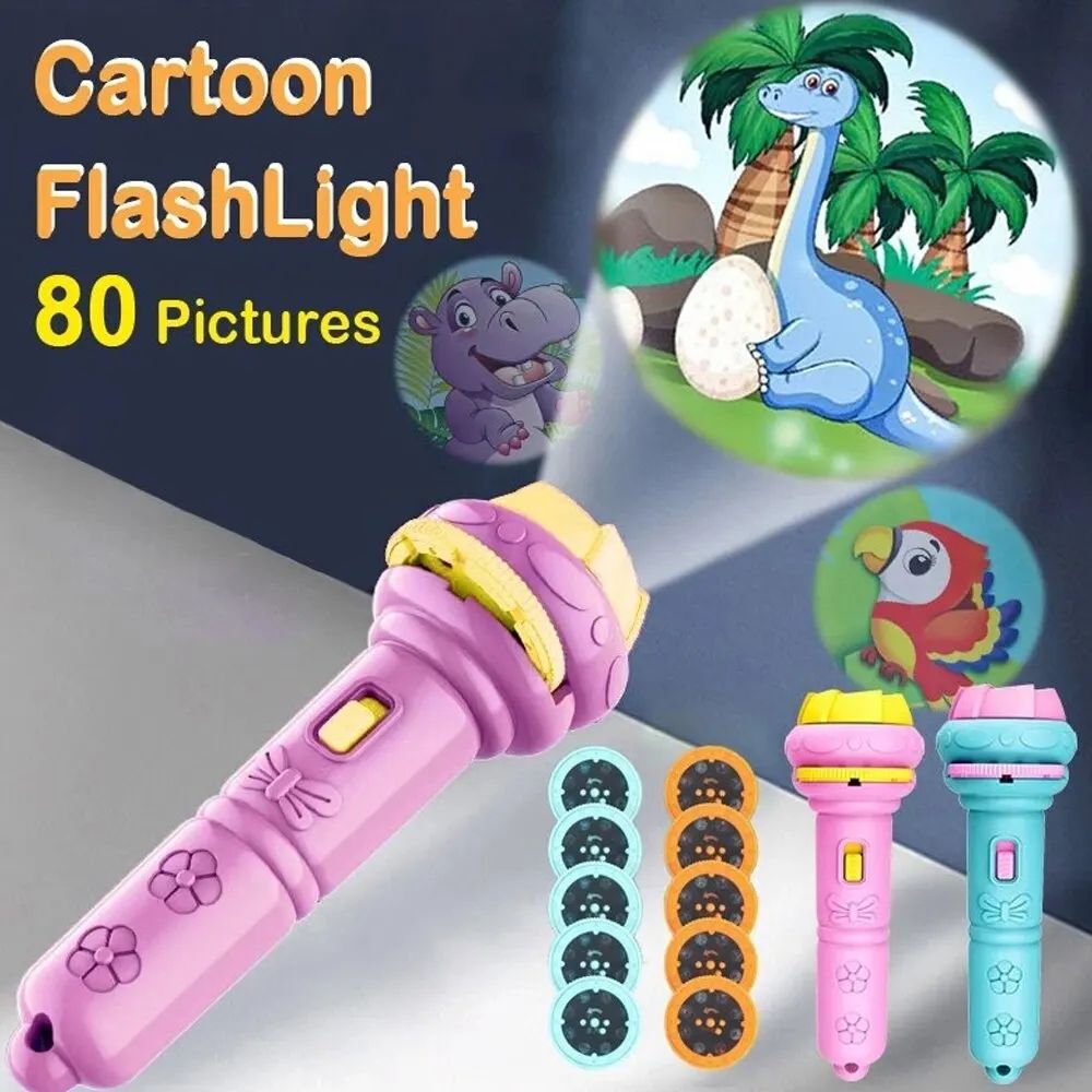 Cartoon Projection Flashlight 56 Patterns Creative Children Flashlight Toy Projector Baby Toys Bedtime Story Book Toy