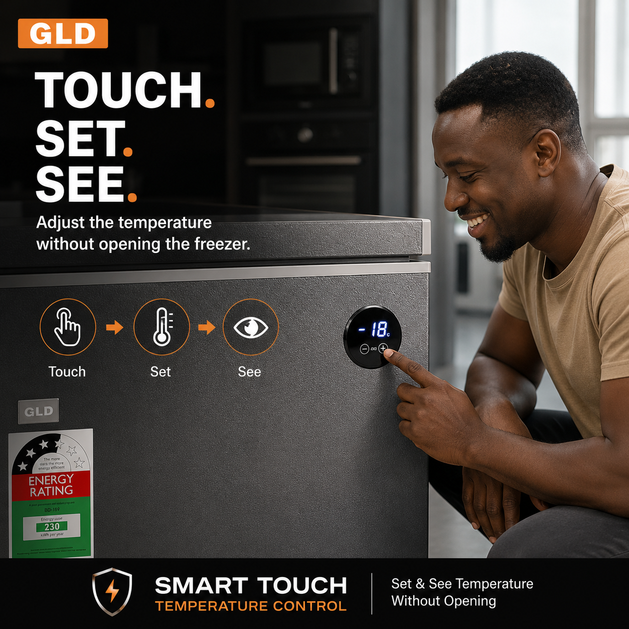 GLD 119L Smart Chest Freezer | Built-In Voltage Stabilizer & Power Delay Protection | Touch Temperature Control | No Extra Fridge Guard Needed | Fast Cooling