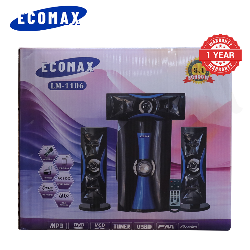 ECOMAX 3.1CH HI-FI Multimedia Bluetooth Woofer Home Audio System Speaker Systems Home Theater System Subwoofer with Remote Control 20000W USB SD FM DVD Input LM-1106