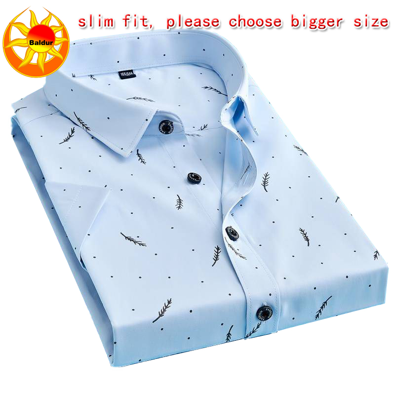 Baldur Blue and white are visible Men's Clothes Short sleeve slim fit Shirts Feather Printed Shirts Youth business casual shirt boys Classic square neck Shirts