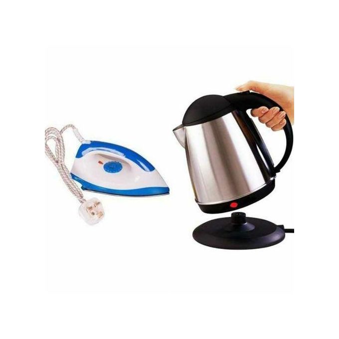 AILYONS 2-in-1 Home Appliance Bundle, 1000W Electric Dry Iron Box with Non-Stick Soleplate and Water Heating Kettle for Clothes Care and Kitchen Use