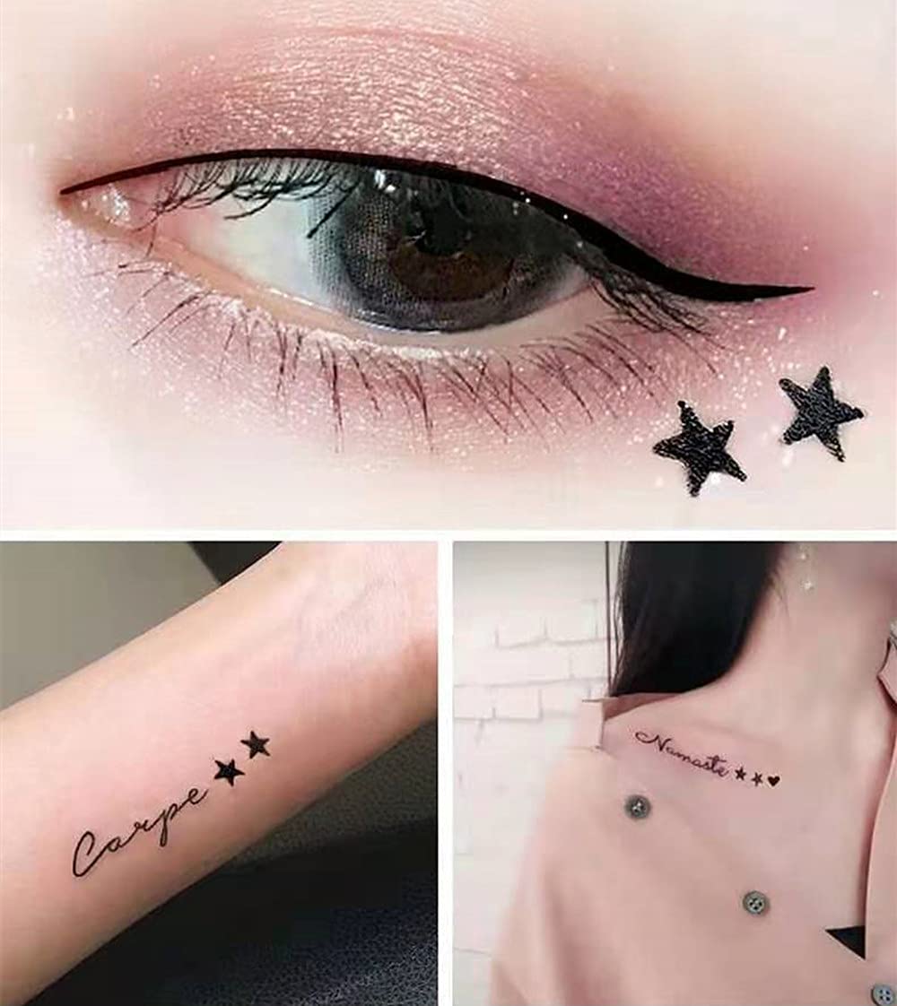 2in1 Black Liquid Eyeliner Stamp,Star Stamp Eyeliner Makeup,Double-Side Waterproof Eyeliner Pen,Long-lasting Smudge-proof Tattoo Tools,Black EyeLiner Makeup