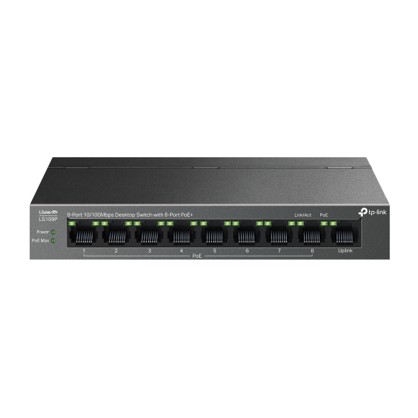 TP-Link LS109P 9-Port 10/100 Mbps Desktop Switch with 8-Port PoE+ - Techsavvy Solutions