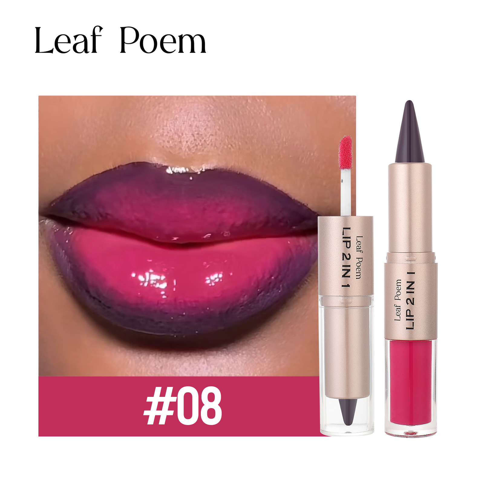 Leaf Poem 2-in-1 Lipstick Matte Lip Liner & Mirror Lip Gloss Duo – Double-Ended Lip Pencil + High-Shine Lip Gloss, Long-Lasting 2-in-1 Lip Makeup Non-drying light and bright lip gloss