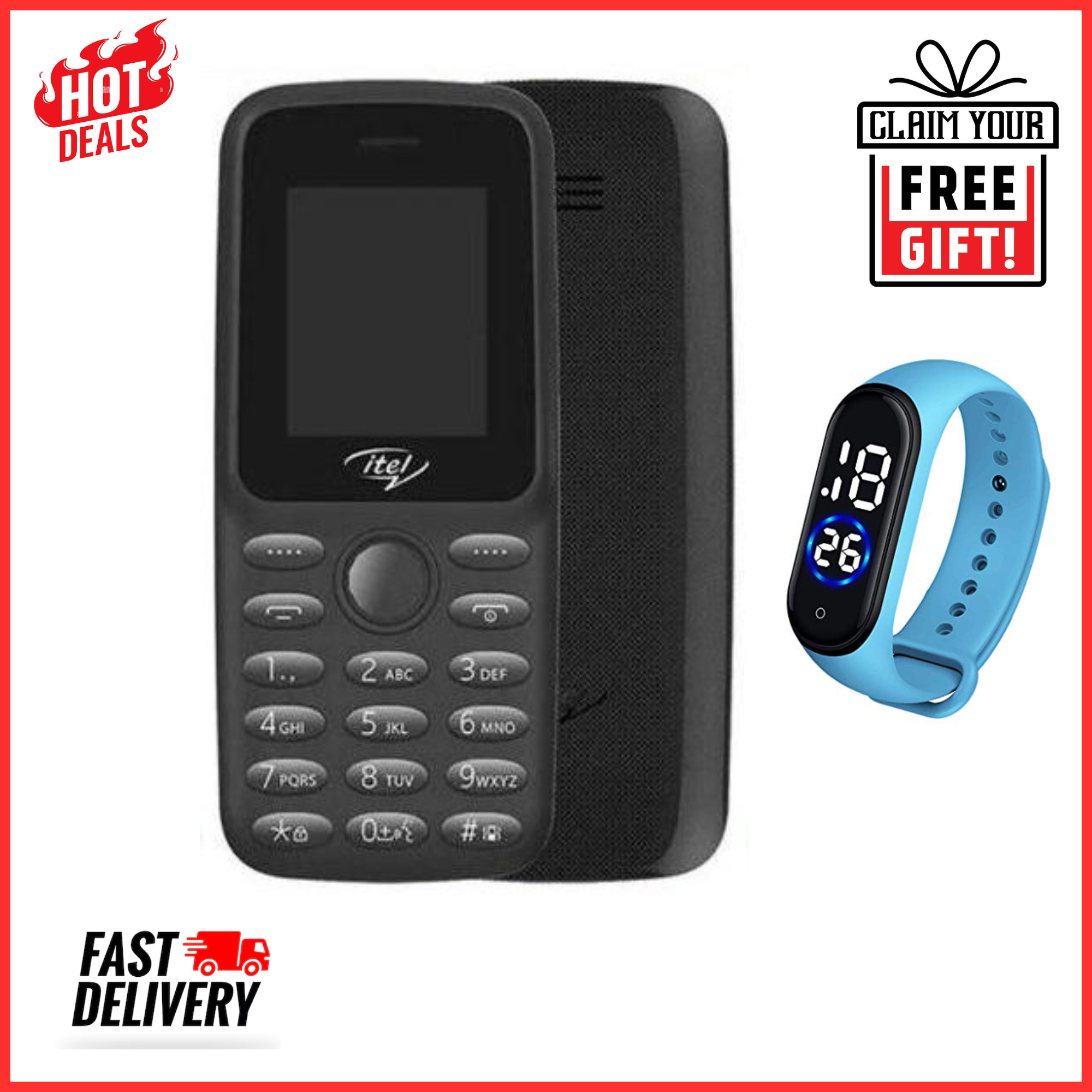 KILIMALL ANIVERSARY
,LIMITED OFFER!!!!NEW ITEL 2163 1.8" DISPLAY WIRELESS FM DUAL SIM OPERA MINI BRIGHT TORCH KABAMBE KATULULU BUTTON FEATURE PHONE KING TALKER 2000 CONTACTS MEMORY ONE